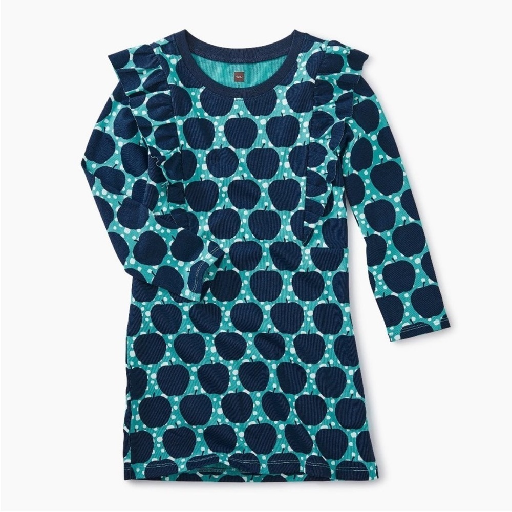 Tea Collection Liv Knit Ruffle Shoulder Apple Wax Print Babydoll Dress